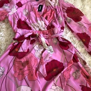 Floral Print Wrap Tie Waist Midi Dress